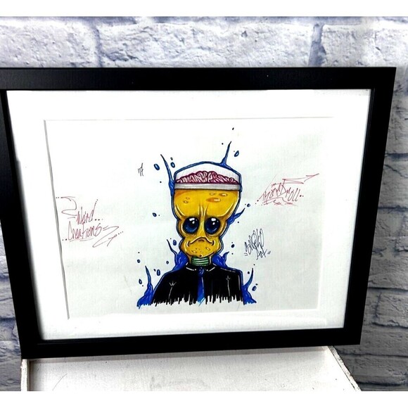 Alien Art Work Weird Creations Original Marker Drawing Signed Matted Framed - Picture 8 of 12